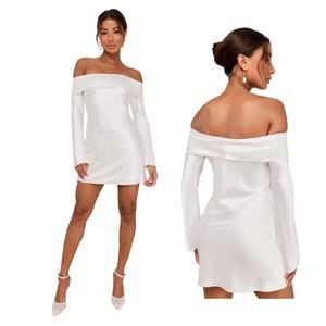NWOT Lulus Luxurious Vision White Satin Off-the-Shoulder Mini Dress Size Large